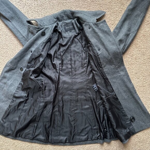 Nine West Pea Coat Womens 4 Wool Blend Notch Double Breast Grey - Picture 3 of 13